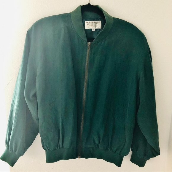 Women's WHITBY Green 100% SILK Bomber Jacket - Picture 1 of 7